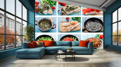 recipe preparation step by step food green beans with tomatoes Wall mural